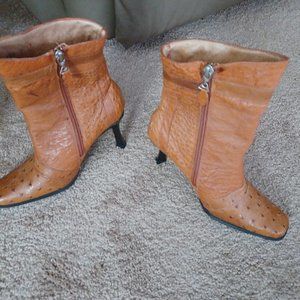 Luciano Rossi Whiskey Ostrich Leather Textured High Heel Boots